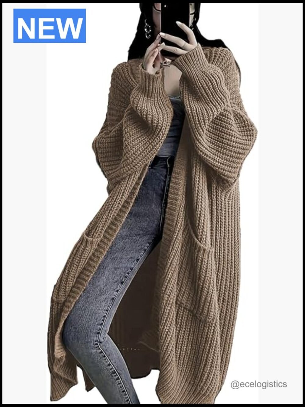 Oversized Long Cardigan Sweater with Pockets Open Front Duster Coat